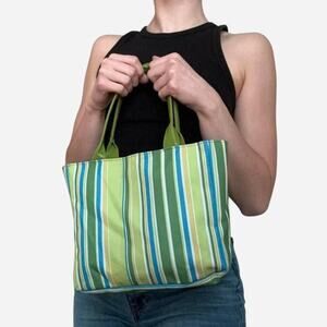 Striped blue green petite tote bag purse